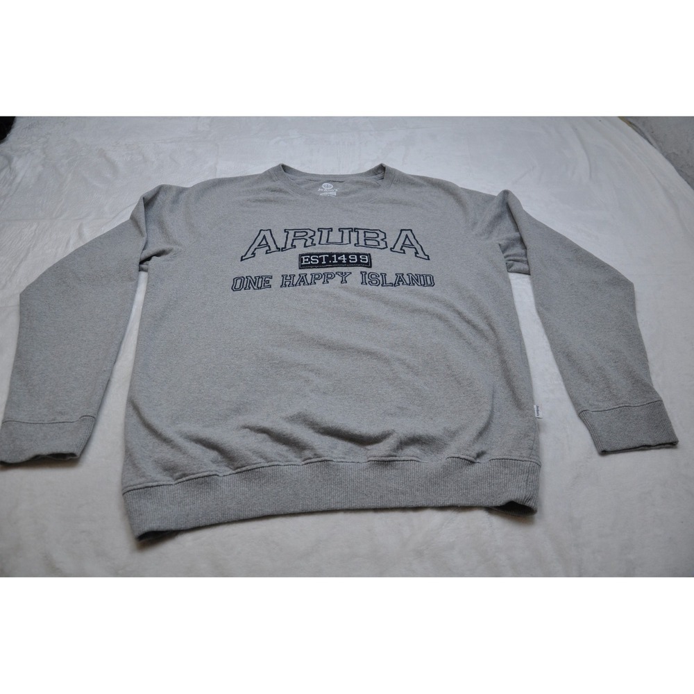JoAnn's Aruba Sweatshirt Mens 2XL Gray One Happy Island Pullover Crewneck Cotton